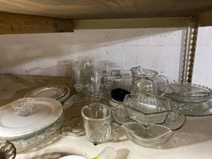 Lot of Assorted Vintage Clear Glass Serveware Vases Tumblers Plates