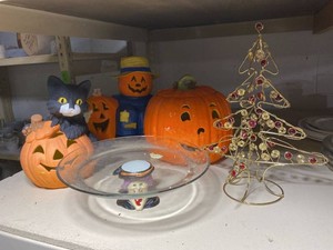 Lot of Assorted Holiday Decor Halloween Ceramics & Wire Tree