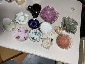 Lot of Assorted Vintage Glassware & Porcelain Dishes Decor
