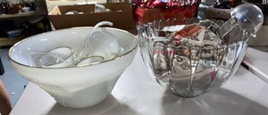 Vintage Milk Glass & Clear Glass Serving Bowl Lot Cups Ladles