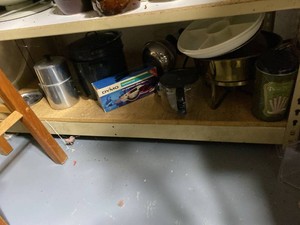 Lot of Assorted Vintage Kitchenware Enamelware Dymo Server Tin