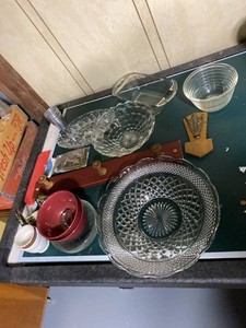 Lot of Vintage Glassware Ceramic Bowls Wall Rack & Decor Pieces
