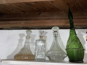Vintage Glass Decanters & Empoli Style Genie Bottle Barware Lot