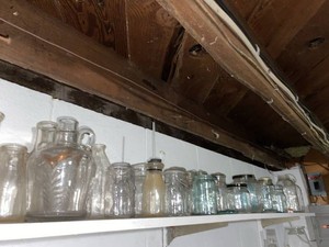 Lot of Vintage Mason Jars Milk Bottles & Glass Kitchenware