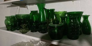 Lot of Vintage Green Glass Vases Bowls Pitchers Uranium Glass Jar