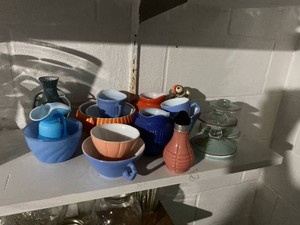 Vintage Mixed Ceramic & Glass Kitchenware Lot Cups Creamers Candlesticks