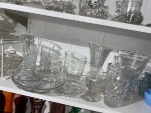 Vintage Clear Pressed Glass Vases Bowls Pitcher Serving Dish Lot