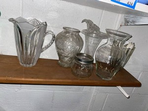 Vintage Assorted Glassware Lot Bowls Vases Pitcher Pressed Glass