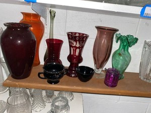 Lot of Vintage Art Glass Vases & Bowls Ruby Black Amethyst Green