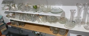 Lot of Assorted Vintage Clear Pressed Glass Vases Dishes Serveware