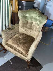 Vintage Queen Anne Style Upholstered Wingback Accent Armchair