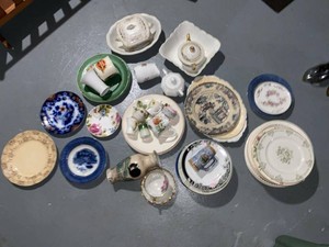 Mixed Vintage Porcelain China Lot Plates Cups Saucers Vase Souvenir