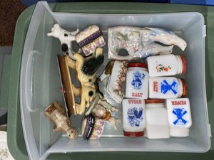 Lot of Assorted Vintage Porcelain Figurines Shakers & Trinket Boxes