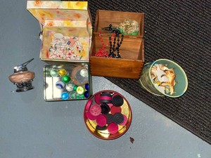 Lot of Vintage Marbles Ronson Nordic Lighter Toy Astronauts Rosaries Trinket Boxes