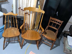 Lot of Assorted Vintage Wooden Chairs Windsor Spindle Cane Seat