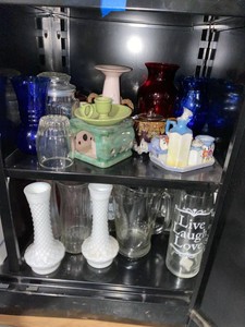 Vintage Glassware & Pottery Decor Lot Stangl Milk Glass Cobalt Ruby