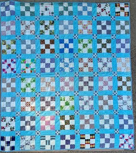 Handmade Nine Patch Block Patchwork Quilt 86 x 75