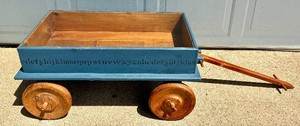 Hand Painted Vintage Wooden Wagon Display Coffee Table with Glass Top