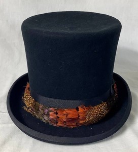 Modern  Mad Hatter  - Quality Made in the USA Top Hat with Pheasant Tail - 100% Wool - Size 7.5