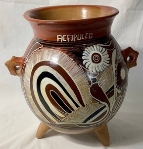 LARGE Hand Painted Acapulco Mexican Terracotta Pot 13 W x 9 D x 13.5 H