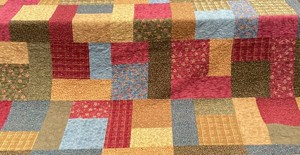 Multicolored Patch Quilt Featuring Red, Green, Gold, Blue Colors and Floral Print Backside - 81 x 65