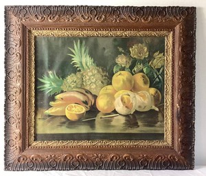 Vintage Ornately Framed Fruit Still Life Print - Frame 28.25 x 24.25 Actual Print 20 x 16
