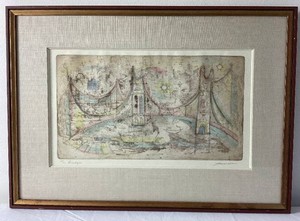 Framed Colored Etching  Bridges 2890 by Irving Amen