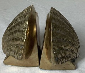 Pair of Brass Seashell Bookends - 4.5 W x 4H