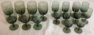 Gorham Crystal Accent Gray 10 Wine Glasses and 7 Water Goblets