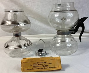 Vintage Cory Vacuum Coffee Brewer and White Cross Vacuum Siphon Coffee Maker