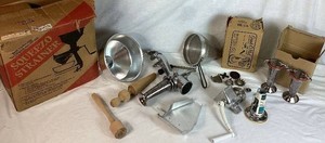 Vintage Kitchen Tools - Garden Way Squeezo Strainer Canning & Food Processing Package and Grind-O-Mat Meat Grinder & Food Chopper