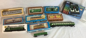 Collection of 10 Tyco, Life-Like, Model Power, Bachmann HD, Rivarossi, Train Cars and One MRC Tech II Model Train Control