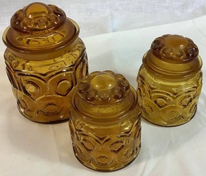 LE Smith Amber Glass Moon and Stars Canisters - Set of 3