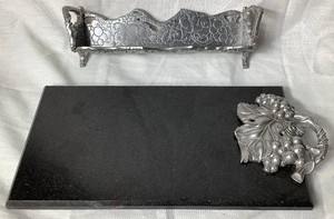 Arthur Court Black Granite and Pewter Charcuterie Board plus Cracker Tray Server