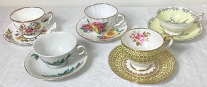 Five Pairs of teacups and Saucers - Royal Ann, Royal Tuscan, Paragon, Gladstone and Hammersley & Co.