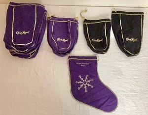 Crown Royal Bag Collection - 8 Large Purple, 5 Small Purple, 1 2011 Purple Stocking, 1 Large Black, 2 Small Black