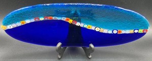Authentic Murano Glass Fused Cascata Long Dish featuring Multicolored Millefiori Floral Glass Canes. 11 x 4 - Murano - Made in Italy Sticker on Back