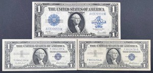 1923 - $1 Silver Certificate Horse Blanket  - A83099599E (7.375 x 3.125) and 2- 1957 Series US $1 Silver Certificates