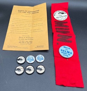 Civil Rights Historic Artifacts Minnesota Red Armband & Pin Worn plus March on Washington Organizing Manual No. 1 and 6 Historic Smaller Civil Rights Pins