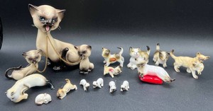 Collection of 14 Vintage Porcelain and Bone China Cat Figurines