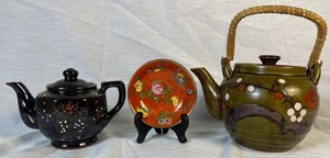 Assortment of Asian Pottery - Yang Cheng Dish, Otagirl Teapot and Japanese Moriage Teapot