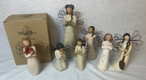 Collection of 7 Willow Tree Angels - Garden, Good Health, Prayer, Warmth, Strength, Hope and Christmas Spirit