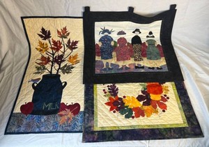 Bundle of 3 Handmade Quilted and Appliqued Fall and Friends Wall Hangings