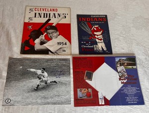 Vintage Cleveland Indians Memorabilia - 1954 Sketch Book, 1954 Souvenir Score Card and Bob Feller Autographed Photo HOF 1962