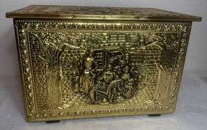 Vintage Brass Embossed Wood TenderCoal Box