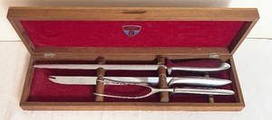 Vintage Gerber Legendary Blades 3 Piece Stainless Steel Carving Set in Solid Walnut Box