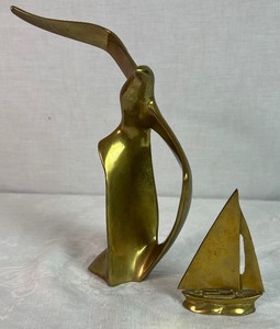 Nautical Brass Bundle - 11 H Seagull in Flight and 4.5 H Sailboat