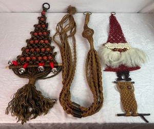 Three Vintage Macrame Wall Hangings and 5.5 L Plant Hanger