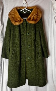 Vintage Bettijean Olive Green Wool Swing Coat Trimed with a Genuine Mink Collar- Union Made in the USA - Likely M L