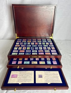 Historic Stamps of America Colllection Chest - Mulit-Tiered Wooden Display Box -Volume 1